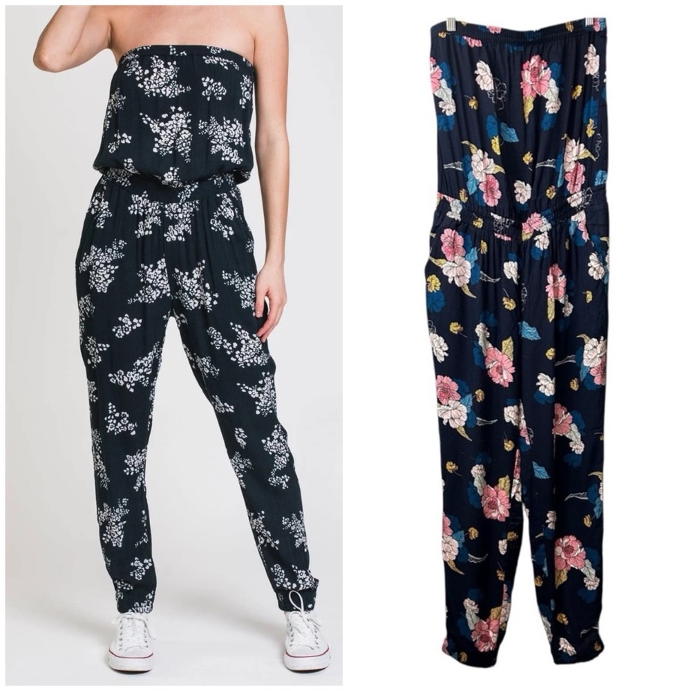 Harlow Floral Strapless Jumpsuit With Pockets Size Medium